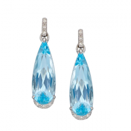 Blue Topaz Teardrop Earrings In White Gold With Diamonds
